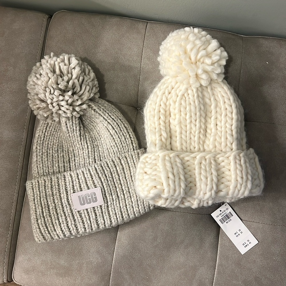 TWO winter Pom beanies